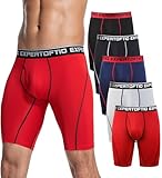 Expertoftio Men's Underwear 9 Inch Extra Long Leg Boxer Briefs for Men Pack, Athletic, Sport, Perfermance, Quick Dry Fit, Moisture Wicking, Anti Chafing, Open Fly, Light Compression, Red L