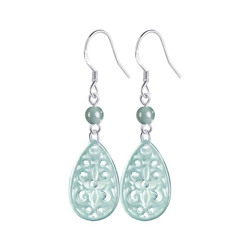 Boucles d'oreilles pierre bleue verte jade goutte argent 925 femme pendante