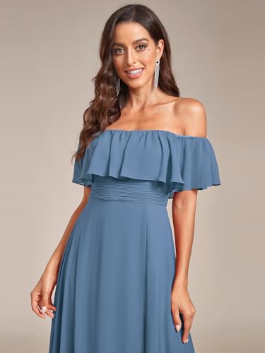 Image of Ever-Pretty Women's Summer Off The Shoulder Flowy Chiffon Formal Wedding Guest Dresses Maxi Side Split Beach Bridesmaid Dress