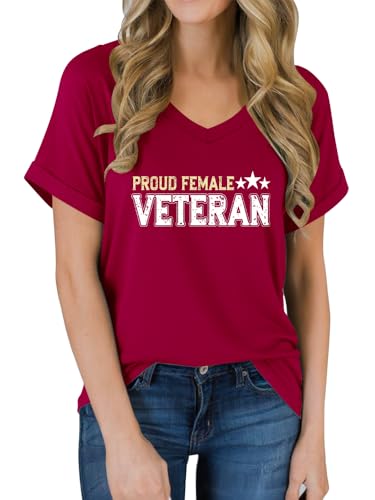 Proud Female Veteran Shirt Women, Proud Female Veteran T-Shirt, Graphic Tees for Women Tops