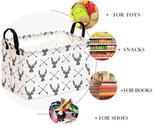 Image of Baby Storage Basket Nursery Box Laundry Hamper Organization Bins for Toys and Clothes with Handles (Deer)