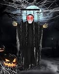 Screaming Animated Hanging Halloween Decorations, Motion & Touch Activated Screaming Skeleton Decor with Glowing Red Eyes, Shaking Head & Bone-Chilling Sounds for Scary Halloween Garden Decorations