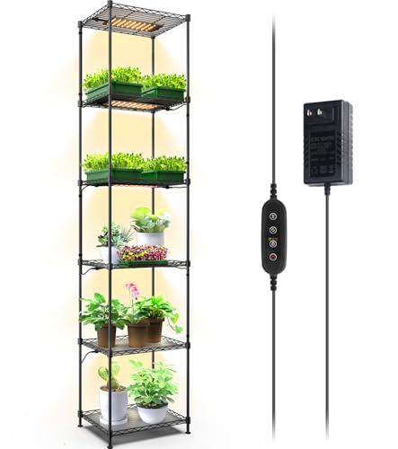 Barrina CX83 Plant Stand with Grow Lights 6-Tier Plant Shelf with 10W Full Spectrum Ultra-Thin Grow Light Panel 3 Modes Auto Timer Ladder Flower Pot Stand Display Rack 15.7 L x 11.8 W x 70.9 H