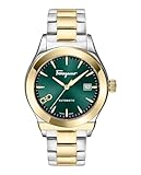 Ferragamo Ferragamo 1927 Automatic Collection Luxury Mens Watch Timepieces with a Two Tone Bracelet and Case Featuring a Green Dial