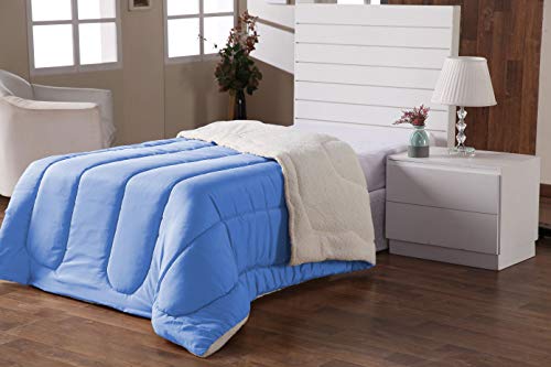 Coberdrom Edredom Cobertor Sherpa Solteiro Dupla Face Azul