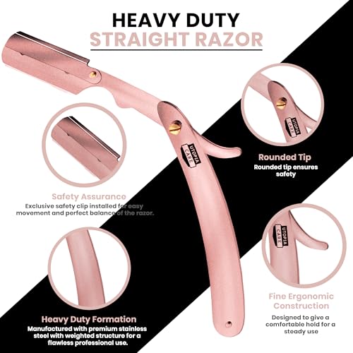 Image of Utopia Care Professional Straight Razor for Men, Barber Straight Edge Razor Safety with 100 Pack Blades, Rose Gold