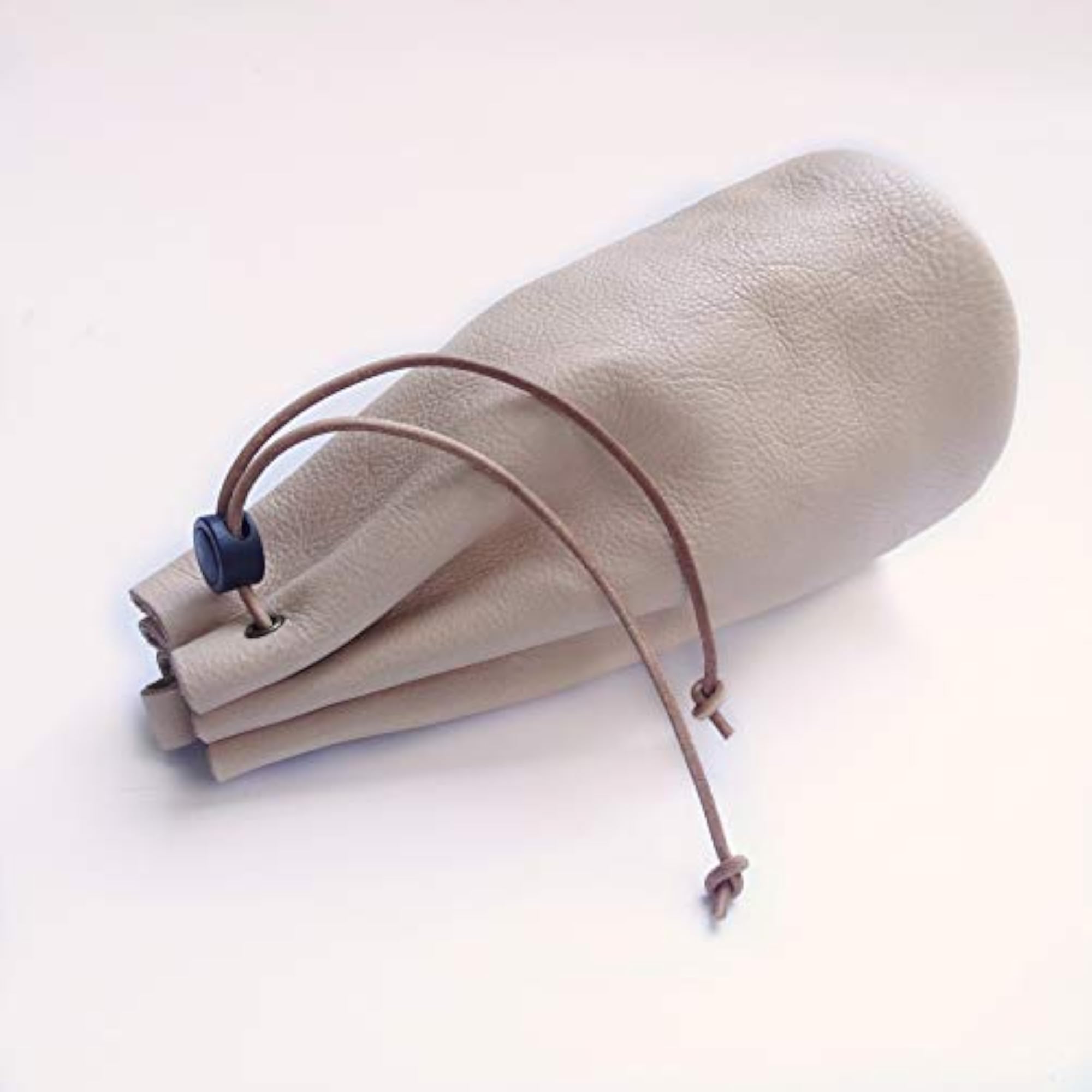 Genuine Leather Drawstring Pouch, X-Large Beige