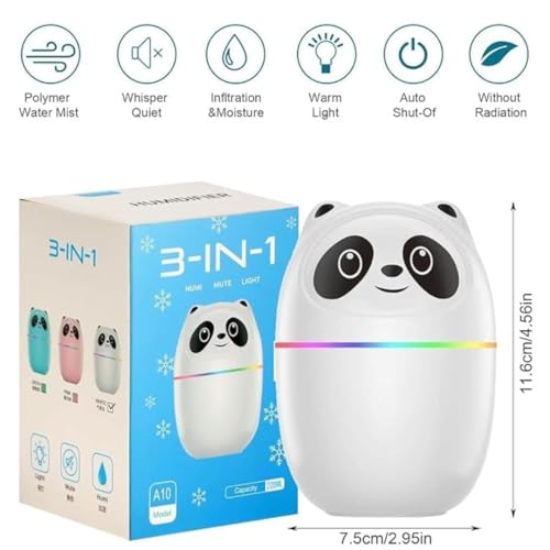 Image of Panda Humidifier for Room Moisture, 220 ml Ultrasonic Cool Mist Humidifier with 2 Spray Modes, Colorful LED Light, Quiet Air Mist Maker, Essential Oil Diffuser for Bedroom, Office & Desktop Use