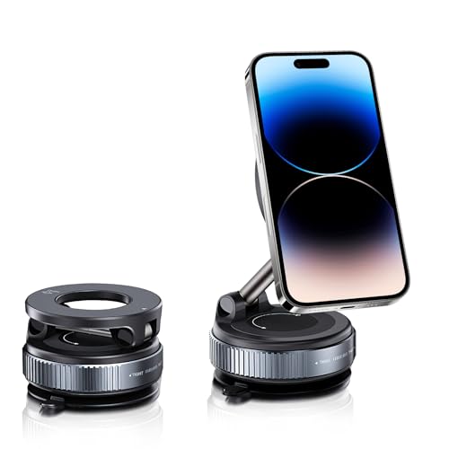 Soporte Magnetico Movil Coche con Ventosa, Soporte Magnético al Vacío con Anillo de Metal, Rotación de 360° Plegable und Plegable, Regalos para Hombre Mujer, para Móviles de Más de 4,7 Pulgadas