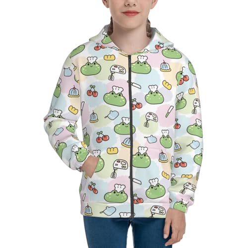 Cute Face Frog Wear Chef Hat Kids Pullover Hoodies Boys Zip Up Sweatshirts Girls Athletic Clothes with Pocket3