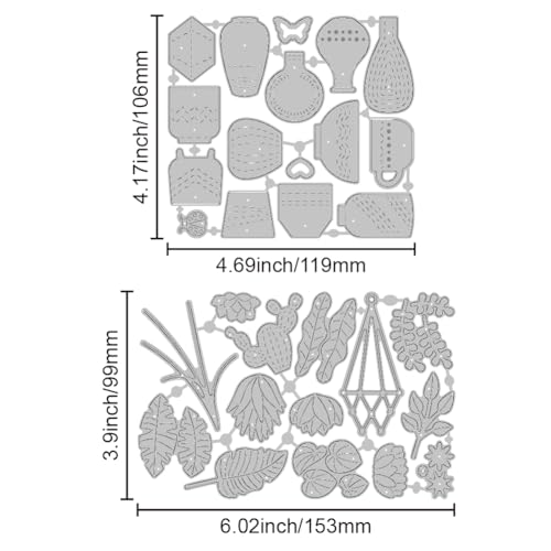 GLOBLELAND Mini Potted Plants Cutting Dies for Card Making Flower Cactus Succulent Metal Die Cuts Leaf Vase Cutting Dies Templates for Scrapbooking Journal Embossing Paper Craft Decor - Thumbnail 6