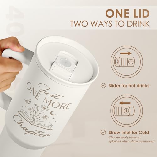 Image of SANDJEST Book Lover Gifts for Women, Just One More Chapter Tumbler with Handle, Stainless Steel Insulated Coffee Travel Mug Cup, Gifts for Women Girls Bookworm on Christmas Birthday, 40oz