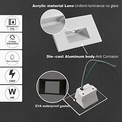 Axotexe Led Step Lights Outdoor Indoor Dimmable Stair Light, 3000K/4000K/5000K 3 Color Changing, 120V 4W Ip66 Waterproof Outdoor Lights For Steps, White, 3-Pack #TOP5