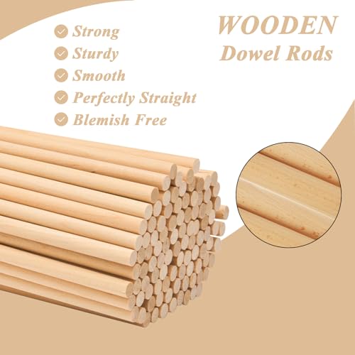 CYEAH 12 Pcs Dowel Rods Wood Sticks Wooden Dowel Rods, 1 x 12 Inch Unfinished Hardwood Sticks, Round Natural Wood Crafts Unfinished Hardwood Sticks for Craft Arts DIY