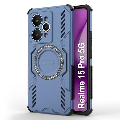 Image of amazon basics Back Case Cover for Realme 15 Pro 5G | MagSafe Case with Built-in Metal Ring | Supports MagSafe Charger, Wallet & Car Mount | Shockproof Hybrid PC + TPU | Blue