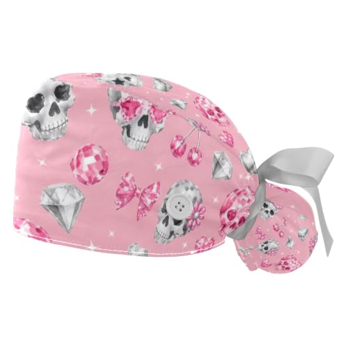 Image of 2 PCS Bouffant Cap with Button Ponytail Pouch Working Cap Sweatband Adjustable Surgical Cap Black and White Cow