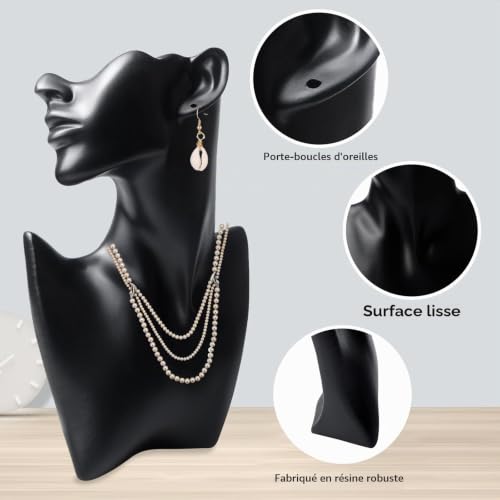 BORDEAG Présentoir à bijoux, collier, mannequin de vitrine - Buste - Présentoir à bijoux - Pour colliers, boucles d'oreilles - Noir – vue 3