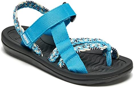 MEGNYA Arch Support Walking Sandals for Women, Comfortable Hiking Sandals for Outdoor Adventure Lightweight Braided Straps Blue Size 6