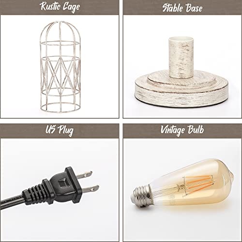 Small Table Lamp, Touch Control Table Lamp With Brushed White Oak Cage, Farmhouse Bedside Lamp 3 Way Dimmable Nightstand Lamp Edison Lamp For Bedroom, Living Room, Hallway, Kitchen, Led Bulb Included #TOP6