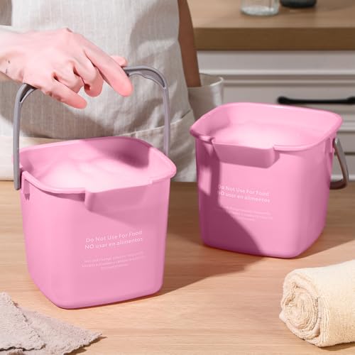 Image of Yaomiao 4 Pcs Cleaning Bucket 3 Qt Sanitizing Bucket,Pink | Restaurant Small Square Detergent Pail with Measurements Spout and Handle, for Home, Kitchen, Office, Commercial Use