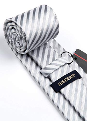 Image of HISDERN Stripe Tie Mens Ties with Pocket Square Set Classic 3.4'' Silk Formal Necktie Handkerchief for Business Wedding