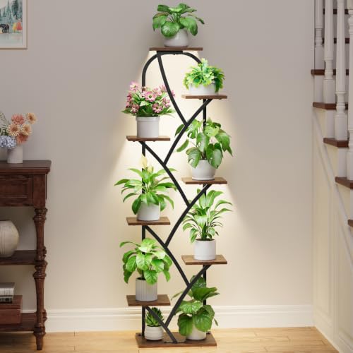 Image of Indoor Plant Stand with Grow Lights, 8 Tiered, 59.5 inch Tall | Plant Shelf, Flower Holder, Heavy Duty Anti-rust Iron Pipes, Water-resistant & Anti-corrosive Wood, Auto Timer