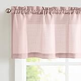 jinchan Casual Weave Valance Curtains for Kitchen Living Room Bathroom 18 Inch Linen Textured Semi-Sheer Window Valance Privacy Farmhouse Country Half Window Curtains 1 Panel Rod Pocket Pink