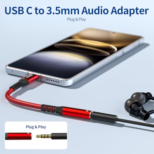 Image of USB Type C to 3.5mm Female Headphone Jack Adapter, Type C to Aux 2 Pack | USB C to Aux Audio Dongle Cable Cord Compatible with iPhone 17 /16 /15 /Pro /Pro Max, Samsung Galaxy S24 /S23 /S22 Ultra, iPad Red