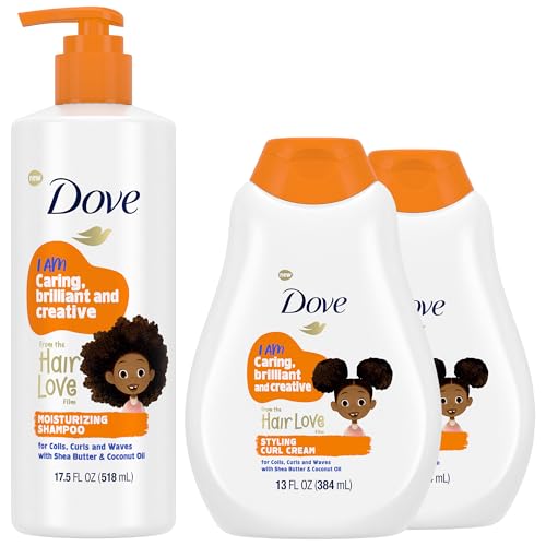 Image of Dove Kids Moisturizing Shampoo + Styling Curl Cream Twin Pack – “Hair Love” Curly Hair Products for Kids, Coconut Cookie Scent (3 Piece Set)
