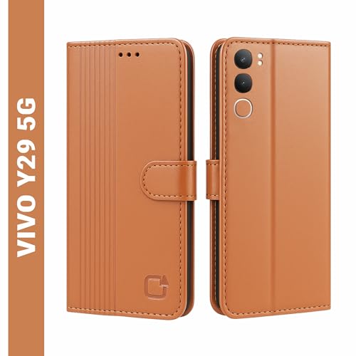 Image of AIBEX Shock Proof Flip Compatible for Vivo Y29 5G Flip Cover Leather Finish | Inside TPU with Card Pockets | Wallet Stand | Complete Protection Flip Case - Brown