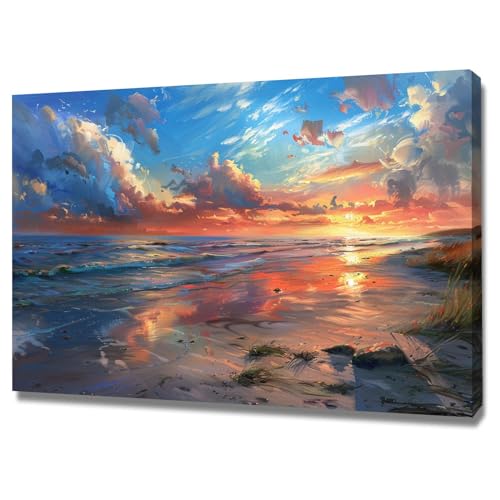 Impression sur toile paysage de bord de mer WODJEM 70x100cm encadrée pour salon