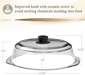 Le’raze Tall Glass Microwave Splatter Cover for Food - Cookware & Bakeware Serving Dish Cover, Plate Guard Lid with Easy Grip Silicone Handle Knob - 100% Food Grade BPA Free & Dishwasher Safe - 10in