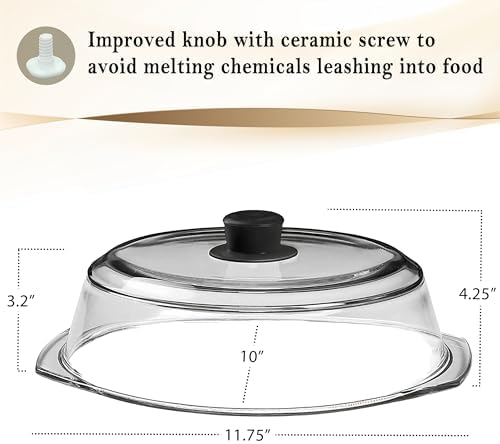 Le’raze Tall Glass Microwave Splatter Cover for Food - Cookware & Bakeware Serving Dish Cover, Plate Guard Lid with Easy Grip Silicone Handle Knob - 100% Food Grade BPA Free & Dishwasher Safe - 10in - 3