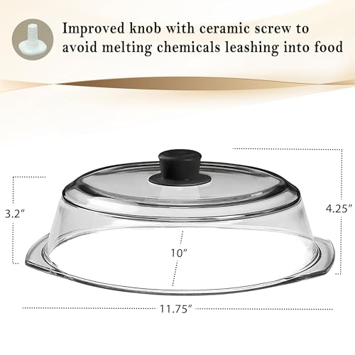 Tall Glass Microwave Splatter Cover for Food - Cookware & Bakeware Serving Dish Cover, Plate Splatter Guard Lid with Easy Grip Silicone Handle Knob - 100% Food Grade BPA Free & Dishwasher Safe - 10in. - Image 3