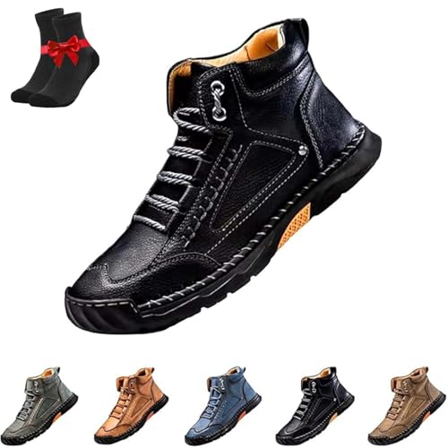 Botas de Cuero Ligeras e Impermeables, Zapatillas Deportivas for Exteriores, Descalzas de Cuero Antideslizantes, con Soporte for el Proa, ortopédicas y Tobilleras.(Black,48 EU)