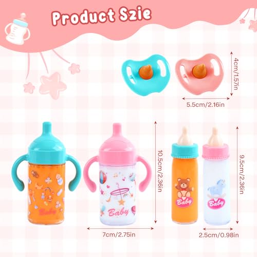 DIELIANHUA Puppenzubehör, 4 Stück Magische Flasche mit 2 Stück Puppenschnuller, Magie Puppenzubehör, Puppenflasche mit Milch, Puppe Zubehör, Geschenk für Kinder ab 3 Jahre