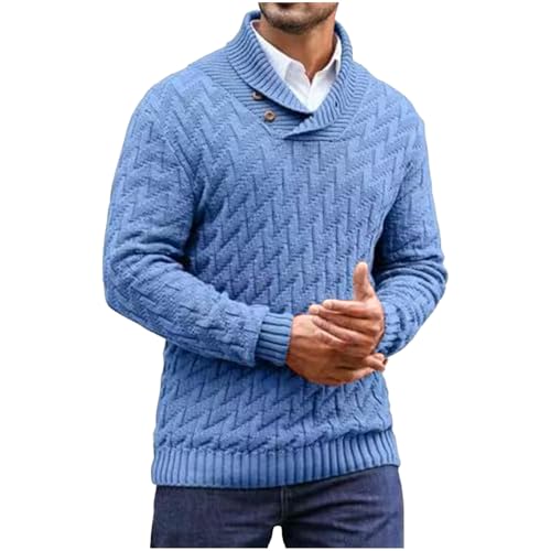 Men's Cable Knit Casual Sweater, Long Sleeve Buttoned Mock Neck Fall Pullover Tops Going Out Fashion Sweaters