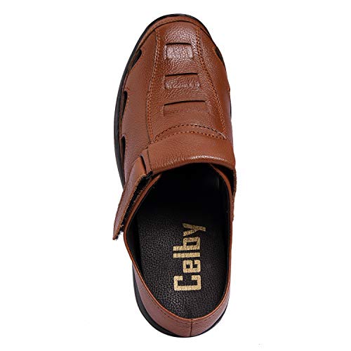 Image of Brown Leather Closed Toe Sandals with a Hidden Heel