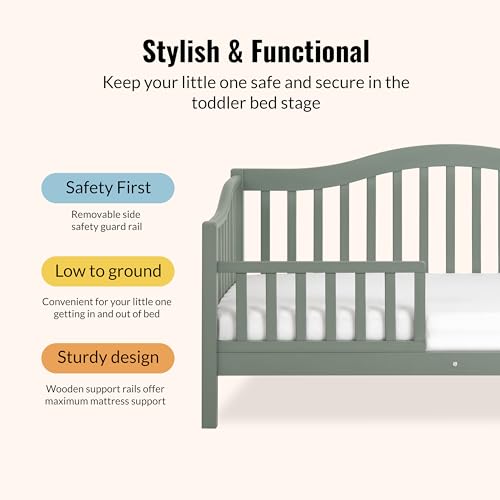Image of Dream On Me Austin Wooden Toddler Day Bed for Kids, Meadow Green | GREENGUARD Gold Certified & BSA Verified, Low-to-Floor Design, Removable Safety Guardrail, Solid New Zealand Pinewood