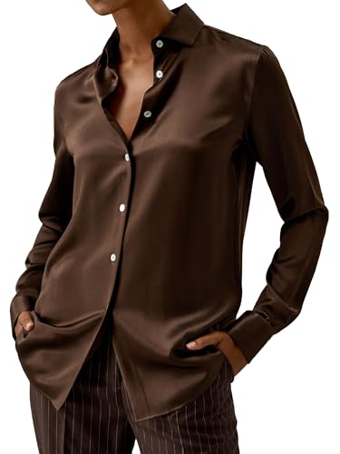 LilySilk 100% Silk Shirt for Women Ladies Silk Blouse Dressy Casual Long Sleeve Spread Collar and Shell Button Up Work