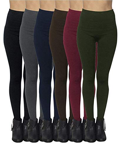 6 Pack Seamless Fleece Lined Leggings for Women - Winter, Workout & Everyday Use - One Size (Multi Color)