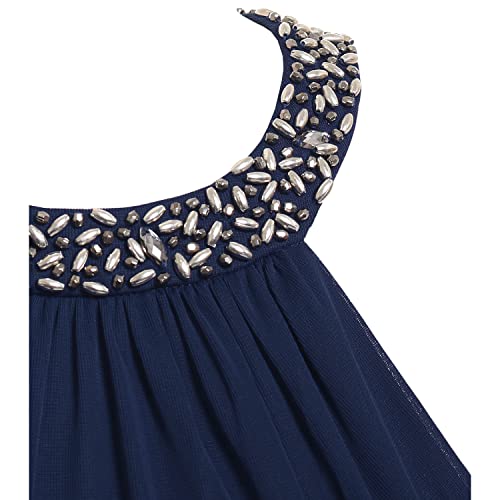 Image of Mesh Dress with Beaded Halter Style Neckline and Cascade Ruffle Detail Skirt