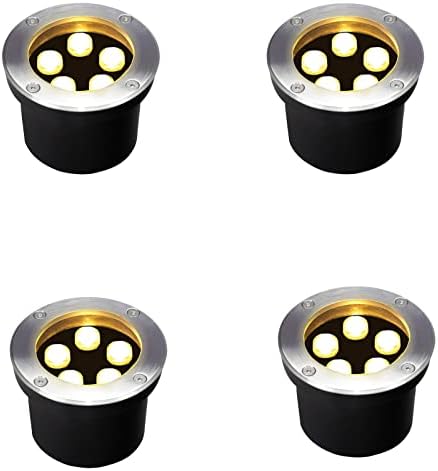 GOCuces 5W Outdoor LED Well Light,Line Voltage 110V 120V,Waterproof Landscape Lighting Wired,Warm White Recessed Underground Lamp for Patio,Pathway,Yard,Driveway,Lawn,Pack of 4