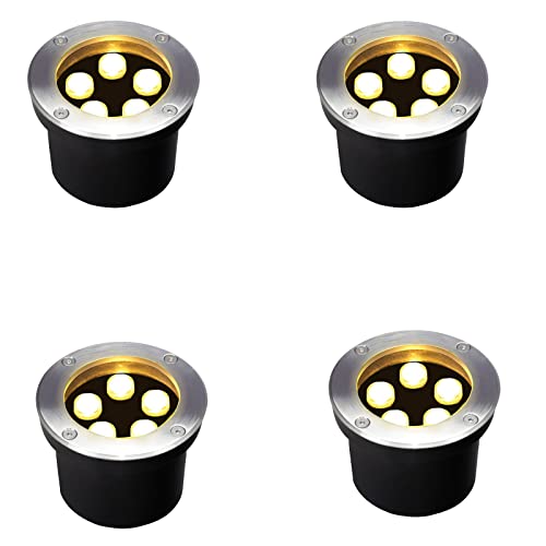 Gocuces 5W Outdoor Led Well Light,Line Voltage 110V 120V,Waterproof Landscape Lighting Wired,Warm White Recessed Underground Lamp For Patio,Pathway,Yard,Driveway,Lawn,Pack Of 4 #TOP1