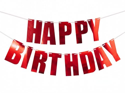Letjolt Red Happy Birthday Paper Banner Metallic Signs13pcs