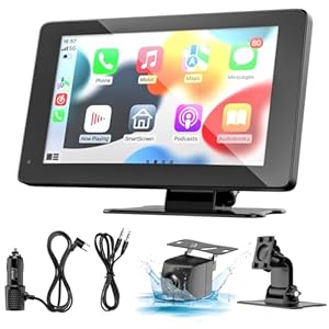 Wireless Carplay Display Android Auto Display mit Stehende Halterung 7 Zoll Touchscreen Auto Display Car Play Bildschirm mit Rückfahrkamera, Buddy Display mit Siri/Google GPS Navigation AUX, FM