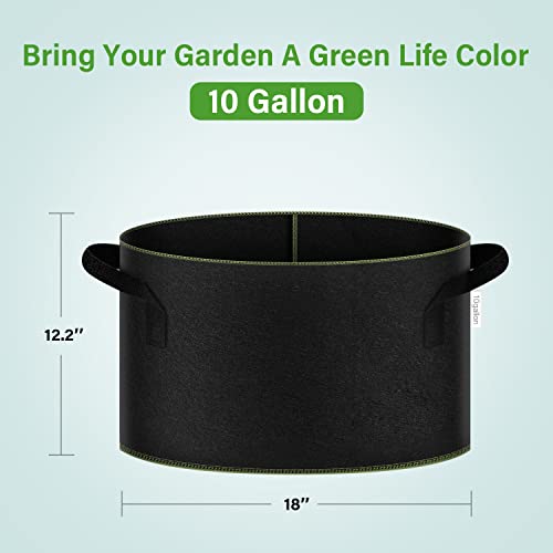 Ipower 10-Gallon 5-Pack Grow Bag Thickened Nonwoven Fabric Pots Heavy Duty Aeration Container With Strap Handles For Garden And Planting Vegetable Flowers, Black With Green Stitch Sewing #TOP1
