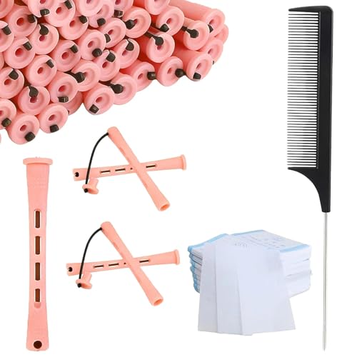 Kit Permanente Cheveux avec Bigoudis 0,51 Pouce, Set de Bigoudis pour Cheveux Courts et Longs, Kit de Bouclage avec Couvercles, Élastiques et Peigne, Outil de...