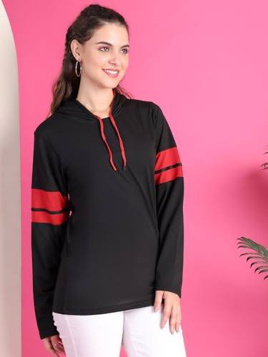 Image of Mack Jonney Cotton Blend Full Sleeve T-Shirt with Hoodie for Women-VJ-FSTWH-02