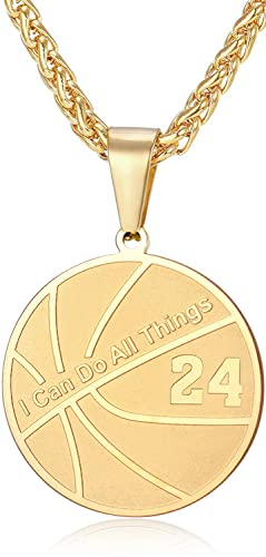 XOYOYZU Basketball Number Necklace for Men Stainless Steel I Can Do All Things Pendant Sport Jewelry Basketball Gifts for Men 24